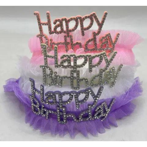 Обідок на голову Корона ажурна зі стразами Happy Birthday (В асортименті)