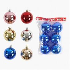 Новорічні прикраси 6 видів, кульки, 6 штук, D=8 см, у п/е , МІКС ВИДІВ /72/