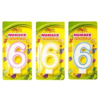 Свічка-цифра з кольоровим контуром і глітером всередині цифра 6 набір 4 шт HS122-6