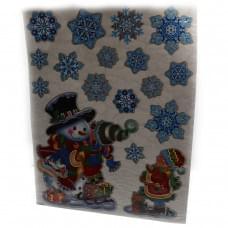 Наклейки/окон силикон с глиттером "Снеговик" 29*41см, 1шт/этик.