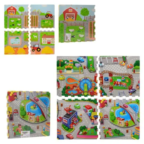 Килимок-пазл EVA теплий пол місто/ферма 4 плитки 60×60 см