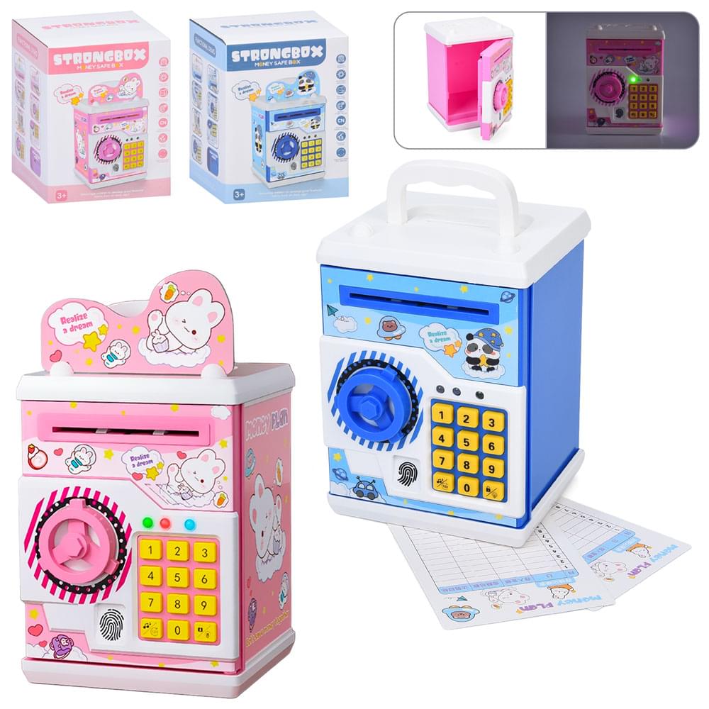 Скарбничка сейф, код, 12,5-18-11,58см, відбиток, музика, звук, світло,затягуює купюри, 2 види (панда, зайчик), на бат-ці, в кор-ці, 14-18,5-14см /6/
