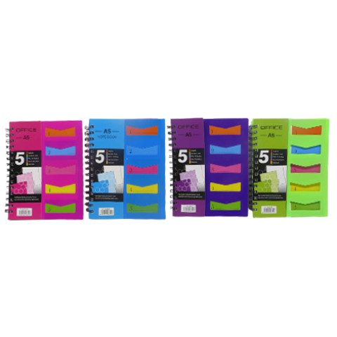 Зошит Subject, А5, 120 арк., 5 розділів, спіраль, ПВХ обкладинка, клітинка, 4 кольори