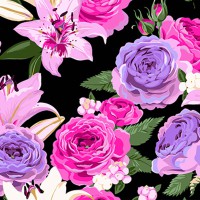 Набір для розпису по номерах Квіткова фантазія, Strateg, на чорному фоні, 40x40 см, AV4040-84