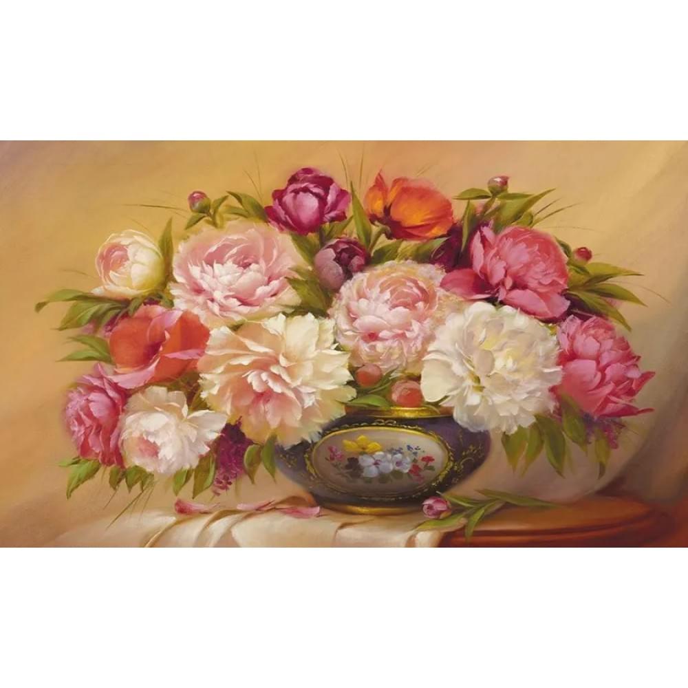 Алмазна мозаїка за номерами 40*50 "Піони" карт уп. (полотно на рамі)