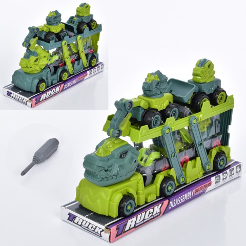 Конструктор Трейлер-Динозавр на шурупах (трейлер, машинки-динозаври 4 шт.), викрутка (В асортименті), 2022-30