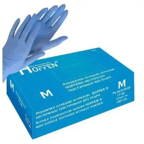 Рукавички нітрилові M Hoffen 3,2 г нестерильні текстуровані без пудри 50 пар HFN-11301M(11303)
