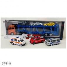 Трейлер автовоз 2212-1I метал.з машинками(6шт).кор.37*7*11 /72/