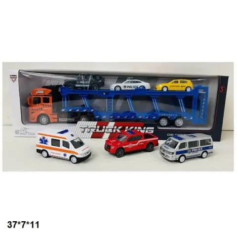 Трейлер-автовоз метал з машинками 6 шт 2212-1I