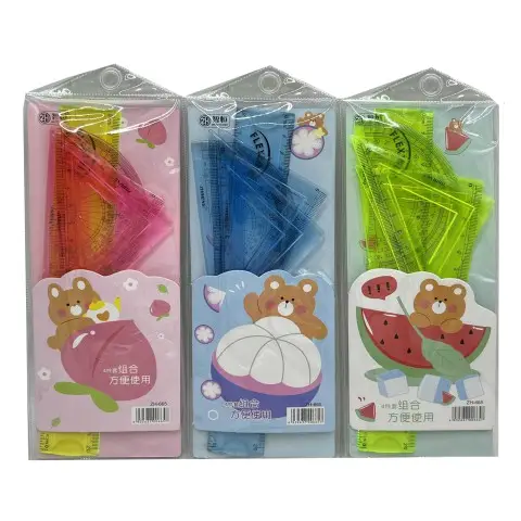 Набір лінійок Flex, Ведмедик, ZH-665, 20 см, 2 трикутники, транспортир (В асортименті)