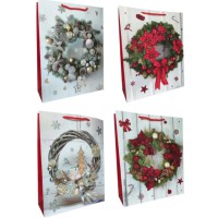 Набір подарункових пакетів Різдвяний вінок, картон, 26x32x10 см, 6 шт. в упаковці, BL2402-117