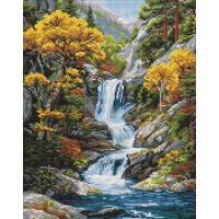 Алмазна мозаїка на підрамнику Під водоспадом осені Ideyka 40×50 см AMO20004