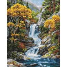 Алмазна мозаїка на підрамнику "Під водоспадом осені" Ideyka 40х50см AMO20004