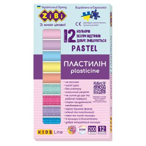 Пластилін Pastel KIDS Line, 12 кольорів, 200 г, ZB.6240