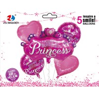 Набір фольгованих куль Happy Birthday-Princess, 5 шт. (1 шт. 70 см + 4 шт. 45 см)
