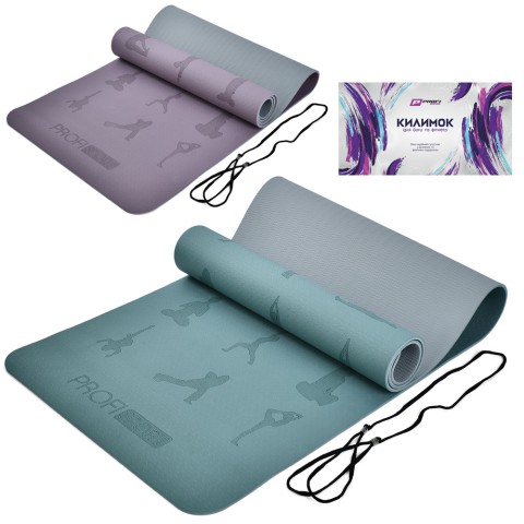 Йогамат для йоги/фітнесу, TPE, 183x57 см, товщина 6 мм, двокольоровий, 57x12.5x12.5 см