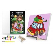 Картина за номерами для дітей Qbee "Весела автівка" з дерев'яною підставкою 25х25 см QB900-071