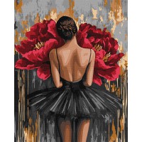 Картина за номерами Балерина з червоними півоніями металік Ideyka 40×50 см КНО8664