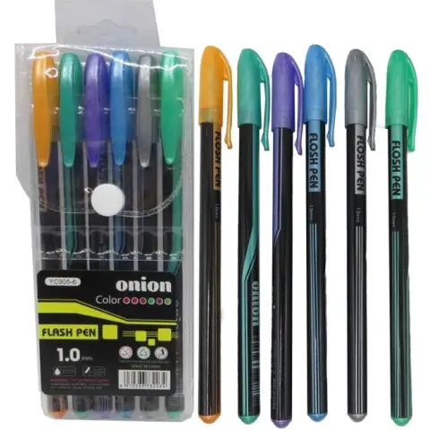 Набір гелевих ручок, 6 шт., з металевим ефектом, PVC