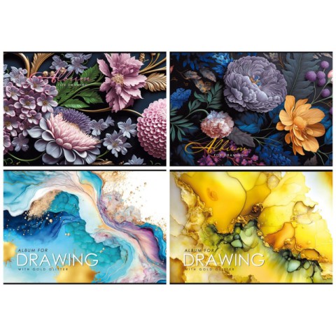 Альбом для малювання А4, 40 аркушів, 100 г/м², на скобі, дизайн 23053-23056 (В асортименті)