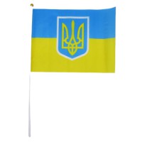 Прапор України з тризубом 20×28 см, паличка 40 см, 12 шт