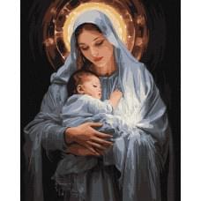 Набір для розпису по номерах. КНО8413 "Ніжність матері з фарбами металік" 40х50см