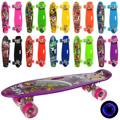 Скейт пенні-борд, 56x14 см, PU колеса зі світлом, малюнок, MS0749-6 (В асортименті)