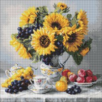 Алмазна мозаїка на підрамнику Соняшники з виноградом Ideyka 40×40 см AMO8338