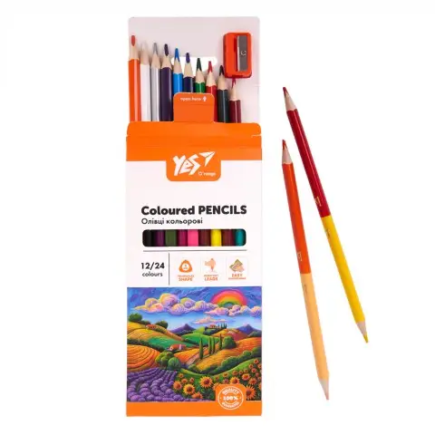Олівці кольорові Yes Orange Line, 12/24 кольори, з точилкою