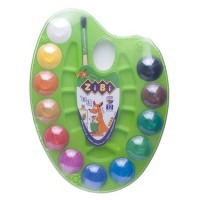 Фарби акварельні на палітрі, 12 кольорів, натуральний пензель, салатовий