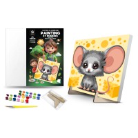 Картина за номерами Qbee Мишка і Сир з дерев’яною підставкою 25×25 см QB900-077