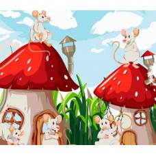 Картина за номерами  миші в будинках-грибах strateg розміром 30х40 см (ss6713)