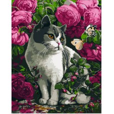 Картина за номерами  троянди і кіт strateg розміром 30х40 см (ss6757)