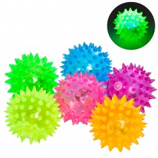 М'яч масажний 6, 5см, пискавка, 12шт(6 кольорів), в пакеті, світлові ефекти, 38, 5-26-6см
