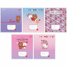 Зошити учнівські формату А5 12 аркушів коса лініяYes Line Friends. Love letter, 25 шт. в упаковці