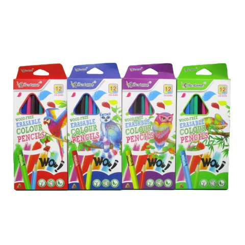 Олівці пластикові Звірі, Птахи, 12 кольорів, трикутний корпус, з гумкою (В асортименті)