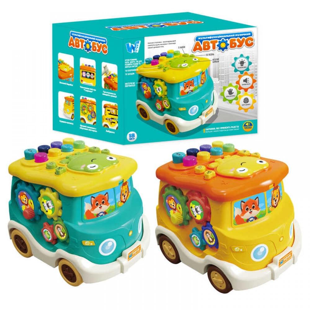 Музичний Автобус "WToys", 2 кольори, ОЗВУЧ. УКР. МОВОЮ, 5 казок, 10 пісень, 10 скоромовок, 10 загадок, підсвічування, лабіринти, барабан, каталка, в кор. /60-2/