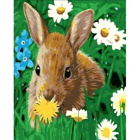 Набір для розпису по номерах Кролик на галявині, Strateg, з лаком, 30x40 см, SS-6419