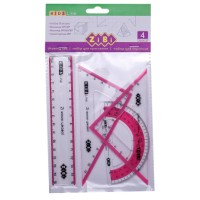 Комплект KIDS Line, лінійка 15 см, 2 косинці, транспортир, з рожевою смужкою