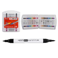 Набір акрилових скетчмаркерів двосторонніх Aodemei, м’який+твердий, 24 шт., пластиковий бокс