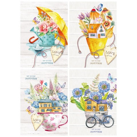 Блокнот, 60 г, 104x124 мм, 64 аркуші, клітинка, 19278-19281