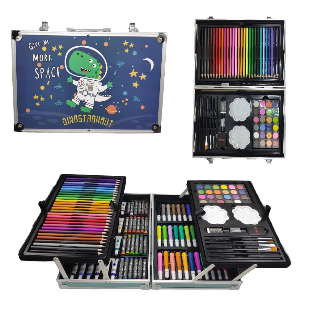 Набір для малюван.145 предметів Дінозавр в алюмінієвій валізі 34,5*23*9см 145-D