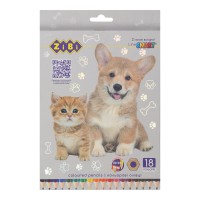 Олівці кольорові Smart Line Собаки та Коти, 18 кольорів, шестигранний корпус