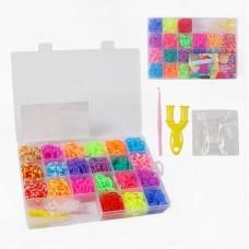 Набір резиночок для плетіння, 21 колір, пластикова фурнітура, рогатка, гачок, бокс-органайзер C74655 Набір резиночок для плетіння, 21 колір, пластикова фурнітура, рогатка, гачок, бокс-органайзер C74655