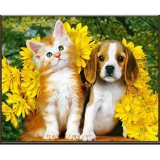 Набір для творчості алмазна картина Собака та кіт Strateg розміром 30х40 см кв (HEG86896)