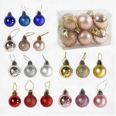 Новорічні прикраси 6 видів, кульки, D=3 см, у слюді, МІКС ВИДІВ /900/