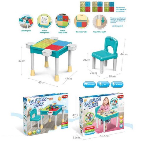 Столик для конструктора Лего, стілець, бокові кошики для деталей, двостороння стільниця, 57x11x48 см