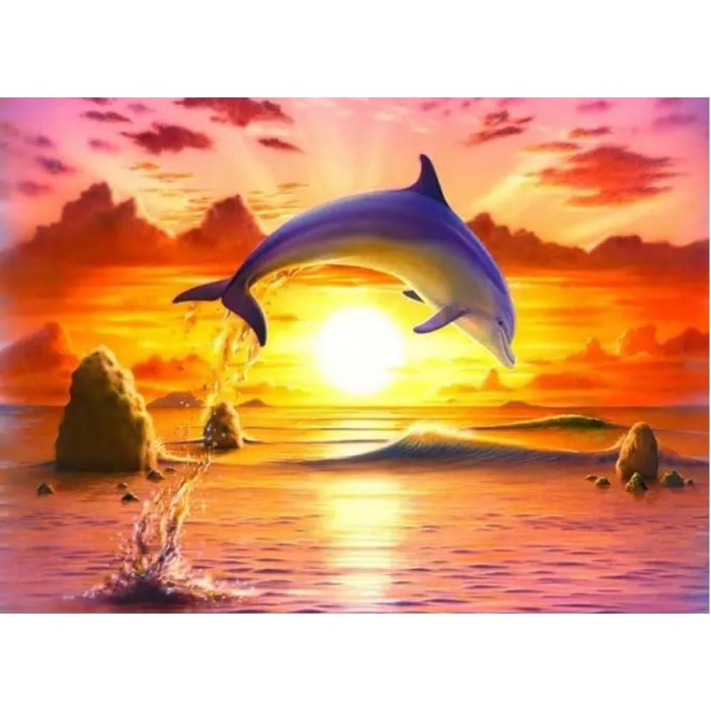 Алмазна мозаїка за номерами 40*50 "Дельфін" карт уп. (полотно на рамі)