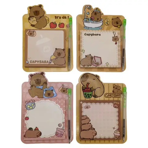 Папір для нотаток з ручкою кульковою Капібара, 50 аркушів, 2 шт. в упаковці (В асортименті)