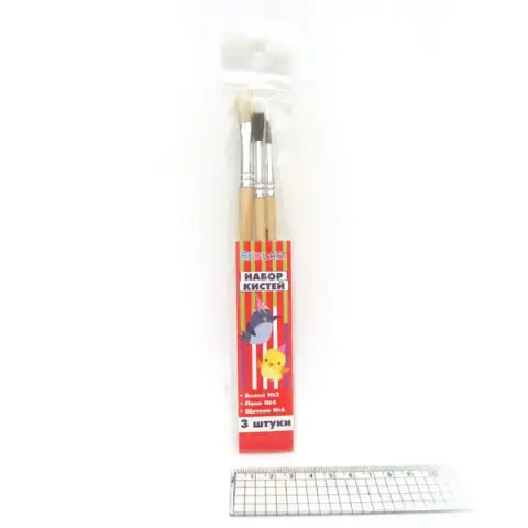 Набор кистей белка круглая, пони круглая, щетина плоская, 3 шт. в упаковке
